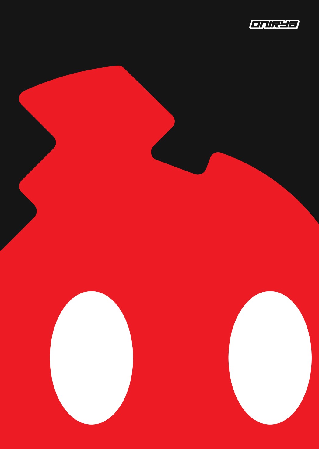 Visual de marca de Onirya: mascota roja sobre fondo negro